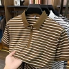 Summer new striped men's T-shirt, half-zipper short-sleeved Polo shirt, lapel thin cotton T-shirt, cross-border trade men's clothing Specification image